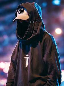 Felpe da uomo personalizzate con cappuccio Hip Hop Cyberpunk nero stile urbano stile giapponese Hombres Techwear bocca di pesce felpa con cappuccio per gli uomini - Product Image 2