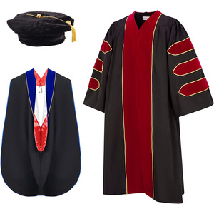 European And American Style <b>Doctoral</b> Gown <b>Set</b> Black Red Velvet Unisex Academic Graduation Robe With Cap For College Students - Product Image 1