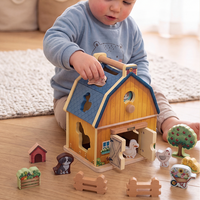 Ensemble de construction de ferme en bois 25 pièces, ferme rouge avec animaux, cheval, tracteur, blocs de construction, jeu pour enfants