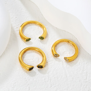 แหวนสแตนเลสสตีลแบบมินิมอล ดีไซน์ใบไม้เรขาคณิต ประดับเพชรแบบไมโครเพฟ ของขวัญเครื่องประดับแฟชั่นสำหรับทุกเพศ - Product Image 1