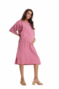 فستان أمهات تمريض كاجوال بلون سادة للصيف قماش محبوك للرضاعة الطبيعية والنساء الحوامل - Product Image 2