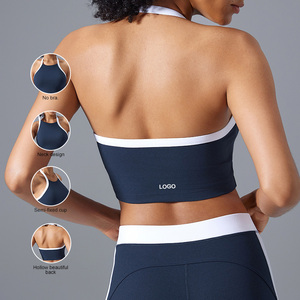 D25092+D25091 Ensemble de fitness pour femme, <span class=keywords><strong>dos</strong></span> nu, col halter, couleur contrastante, taille haute - Product Image 6