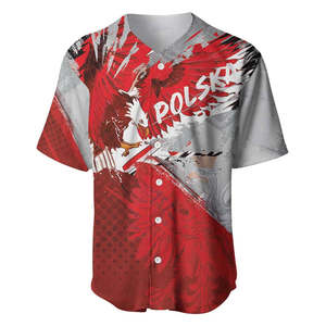 Día DE LA Constitución de <span class=keywords><strong>Polonia</strong></span> Jersey de béisbol <span class=keywords><strong>Escudo</strong></span> DE ARMAS Estilo Grunge Venta al por mayor MOQ bajo Camisetas de béisbol de gran tamaño con botones - Product Image 5