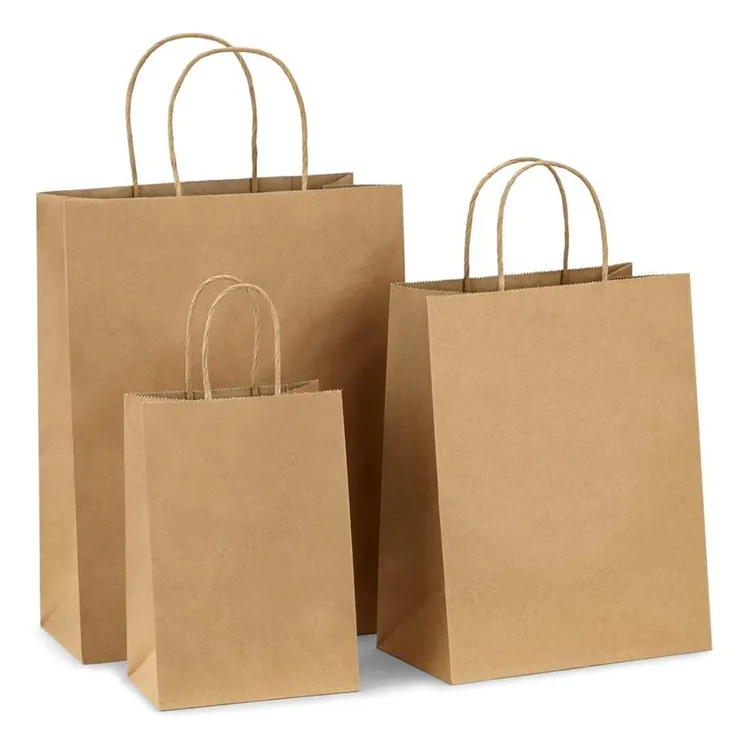 사용자 정의 인쇄 쇼핑 선물 가방 재활용 의류 신발 포장 가방 자연 갈색 종이 가방 핸들