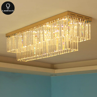 Lustre rectangulaire moderne de luxe à LED IP65 en fer, personnalisable RGB, pour salon, avec cristaux