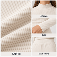 Ensemble décontracté personnalisé pour femme, en maille côtelée, col montant, manches longues, pantalon large à taille élastique, ensemble deux pièces minimaliste