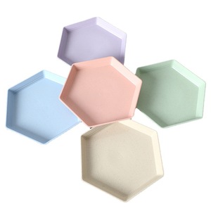 Ensemble d'assiettes hexagonales en paille de blé, colorées, pour collations, fruits, pour fêtes, hôtels, café, thé - Product Image 5