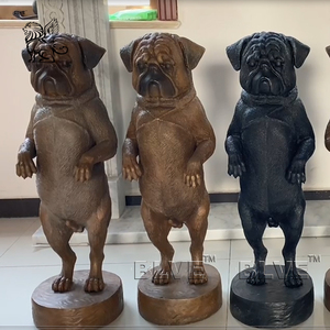 Blve Moderne Kunst Grappige Metalen Levensgrote Staande Bronzen Mopshond Standbeeld Plassen Fontein Sculptuur Buiten En Binnen Decoratie - Product Image 3