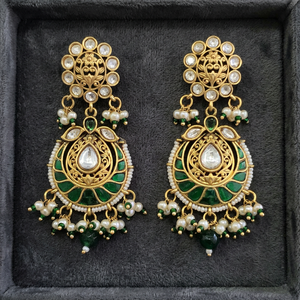 Mayoristas de Joyería de Moda en India, Pendientes de Perlas Antiguas con Baño de Oro Mate 233128 - Product Image 2