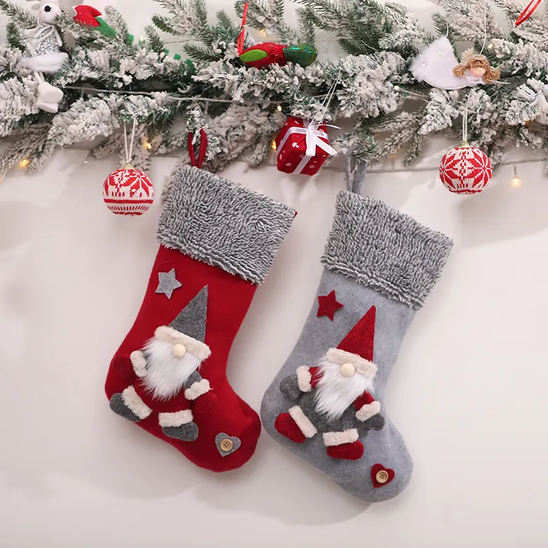 Christmas Hanging stocking Fashion Fleece Christmas Stocking With 3D Gnome Embroidery christmas decorations