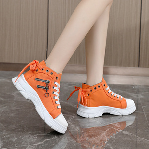 2026 Women's High-Top <b>Canvas</b> Shoes with Decorative Zipper Breathable High-Heeled Sports and Leisure Shoes for Summer - Product Image 6