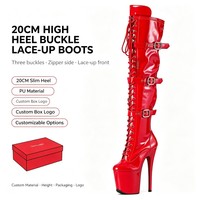 Bottes de pole dance personnalisées en PU, hauteur cuisse, talon fin 20 cm, plateforme à trois boucles, à lacets et fermeture éclair, pour performance en boîte de nuit