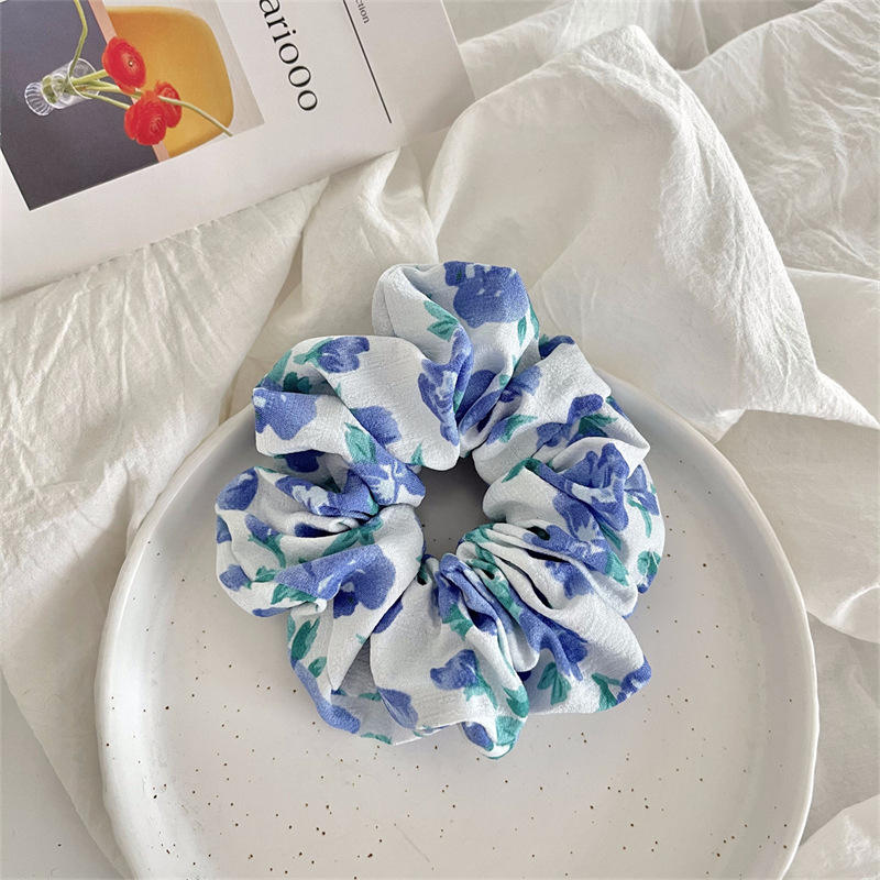 3 blue floral hair ties