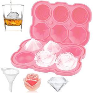 Moule à glace en silicone Formes amusantes avec couvercle transparent <span class=keywords><strong>de</strong></span> type entonnoir 3 boules <span class=keywords><strong>de</strong></span> glace diamantées 3 roses pour refroidir les boissons aux cocktails au whisky - Product Image 1