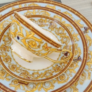 Wholesale Luxury Porcelain Enameled <b>Dinnerware</b> <b>Set</b> with Animal Pattern 24K Embossed Gold Leak-Proof Cup Kit Included - Product Image 3