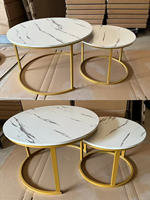 Ensemble de tables basses convertibles en marbre de style ferme européenne, mobilier moderne pour salon avec panneaux métalliques
