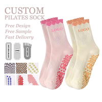 Chaussettes antidérapantes en coton respirant écologiques pour femmes, imprimées jacquard et brodées, idéales pour le Pilates et le yoga – Collection Printemps