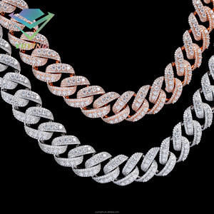 New Design <b>Rapper</b> 18mm Rose Gold Plated Sterling Silver Cuban Link <b>Chain</b> with VVS Moissanite Unisex Fashion Hip Hop Miami Style - Product Image 6