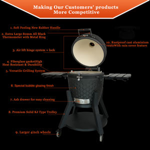 Barbecue Kamado en céramique noire AUPLEX, nouveau design, 22 pouces, avec fumoir, grand barbecue au charbon <span class=keywords><strong>de</strong></span> bois jaune - Product Image 6