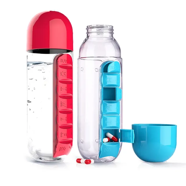 Water Bottles Drinking Plastic Pill Vitamin Water Drinking Bottle With Pill Organizer Box Compartment