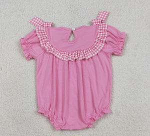 Romper de burbujas para bebé niña con bordado cruzado SR3250, a cuadros rosa, para Pascua - Product Image 6