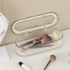 Bán buôn máy tính để bàn chống bụi Acrylic Ngăn Kéo Mỹ phẩm bàn chải hiển thị hộp lưu trữ nhựa trong suốt trang điểm tổ chức với nắp - Product Image 2