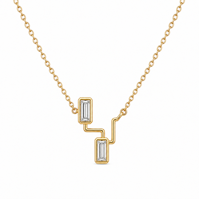 925 Sterling Silver Necklace Rectangle Geometric Gold Plated Pave Timeless Ladies Birthday Wholesale Fashion Boutique Everyday