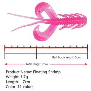 Appâts de pêche souples OEM 7cm/1.7g, appâts de pêche souples en forme de crevette, appâts souples en forme de homard, appâts souples à double queue flottants, montage Ned, bar de mer, eau salée - Product Image 3