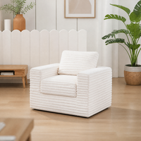 Fauteuil en velours côtelé pour salon, chambre, appartement, coin lecture, blanc crème, siège unique, chaise longue, canapé rembourré