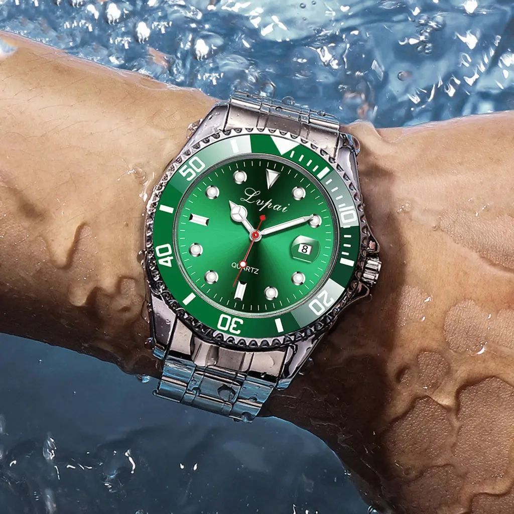 Q & q-montre-bracelet à quartz de l'eau verte pour hommes, en acier, tendance, personnalisable, erkek kol saati, nouvelle collection