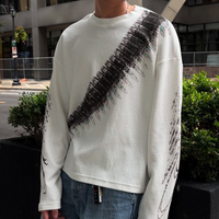 T-shirt à manches longues oversize en coton pour homme, style streetwear, personnalisé, en maille gaufrée épaisse, avec imprimé graphique et col rond, vente en gros