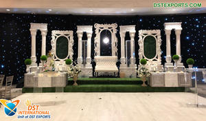 Decoración de escenario de boda de estilo moderno, decoración de escenario de boda con temática dorada, impresionante, de estilo bohemio - Product Image 3