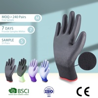Gants de Sécurité de Travail d'Usine Électronique Anti-Statiques à Haute Dextérité, 13G, en Polyester Enduits de PU, Vente en Gros, Fabricant d'Origine
