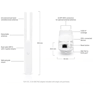 Ubiquiti UAP-AC-M UniFi AC Mesh Outdoor AP, WiFi 5 double bande, PoE, UAP-AC-M 2x2 MIMO PoE UBNT Ubiquiti UAP-AC-M W1359 - Product Image 4