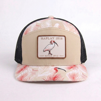 Gorra Trucker Personalizada con Estampado Completo de Plumas, 7 Paneles, Visera Plana, para Hombre y Mujer, Verano, Malla Trasera, Cierre a Presión, Gorra de Béisbol