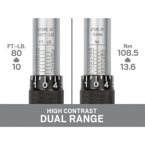 Llave Dinamométrica de Trinquete con Micrómetro de 3/8 Pulgadas, 10-80 Ft-lb (13.6-108.5 Nm), Mango Estriado y Tubo Plano - Product Image 3