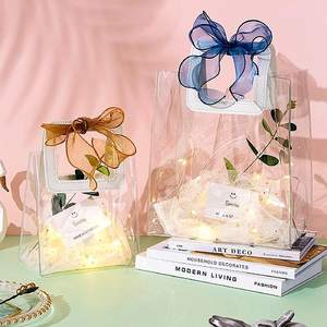 Custom Transparent Clear PVC Handbag Cosmetics Storage Shopping Gifts Tote Bag With PU Handle For Birthday Valentines Day Party