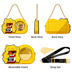 Sac bandoulière personnalisé à <span class=keywords><strong>double</strong></span> fenêtre motif chat porte-bonheur, idéal pour l'affichage de badges, style streetwear Harajuku - Product Image 1