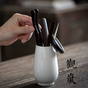 Dehua White Porcelain <b>Tea</b> <b>Set</b> Six Gentlemen Ebony Wood <b>Tea</b> Tools Kung Fu <b>Tea</b> Accessories Cylinder Shape Without Lid - Product Image 2