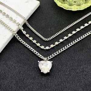 Großhandel Hochwertige mehrlagige Link Kristall Chian Herz Edelstein versilbert Anhänger Halskette für Frauen