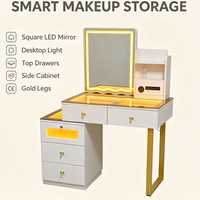 Table de maquillage LED compacte avec miroir à commande tactile intelligente, tiroirs de rangement et armoire latérale pour la maison