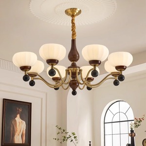 French Vintage Style Solid Wood <b>Chandelier</b> Gold Body E27 LED <b>Light</b> Source Round Shape For Bedroom And Dining Room - Product Image 1