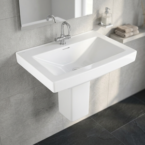 Lavabo de Cerámica Blanco Vistaar con Medio Pedestal 25x20 para Construcción de Baños - Product Image 2