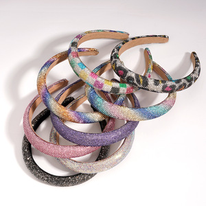 ربطة رأس إسفنجية عصرية جديدة من حجر الراين المرصع بالنماذج المرصعة بالنبات ، ربطة رأس على شكل مأدبة واسعة بطباعة الفهد - Product Image 1