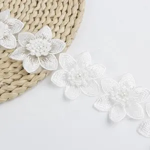 Bán Nóng Tùy Chỉnh Màu Thêu Sequin Ren Trim, Chiffon Hoa Trim Ren Guipure Trắng Cho DIY, Ăn Mặc