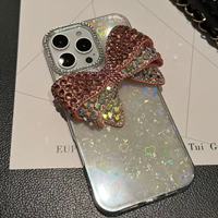 Étui de téléphone tendance à motif coquillage et grand nœud diamanté, mignon et simple, compatible avec divers modèles de téléphones