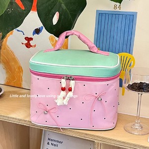 Makeup Bag Large Capacity Portable <b>Cosmetic</b> <b>Organizer</b> With Bow Design For Travel And Skincare Storage - Product Image 3