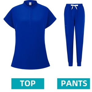 Women's Scrub <b>Set</b> Short Sleeve <b>Knitted</b> Split Uniform Elastic Quick Dry Breathable For Nurse Dental Workwear S XXL - Product Image 4