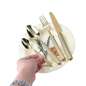 Juego de cuchillo, tenedor y cuchara de acero inoxidable con mango de cuerda, vajilla occidental para uso en la cena - Product Image 5