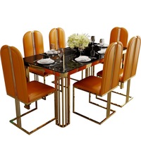 Ensemble de table et chaises de salle à manger en marbre de luxe moderne avec design extensible, 6 places, pieds en métal noir - Idéal pour appartement